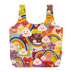 Rainbow Vintage Retro Style Kids Rainbow Vintage Retro Style Kid Funny Pattern With 80s Clouds Full Print Recycle Bag (l) by genx