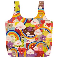 Rainbow Vintage Retro Style Kids Rainbow Vintage Retro Style Kid Funny Pattern With 80s Clouds Full Print Recycle Bag (xl) by genx