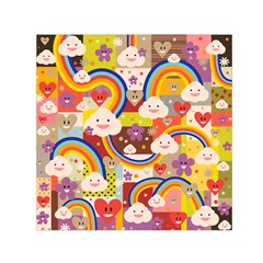 Rainbow Vintage Retro Style Kids Rainbow Vintage Retro Style Kid Funny Pattern With 80s Clouds Small Satin Scarf (square) by genx