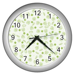 St Patricks Day Pattern Wall Clock (silver) by Valentinaart