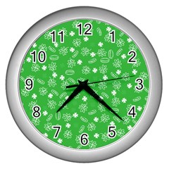 St Patricks Day Pattern Wall Clock (silver) by Valentinaart