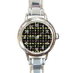 St Patricks Day Pattern Round Italian Charm Watch by Valentinaart