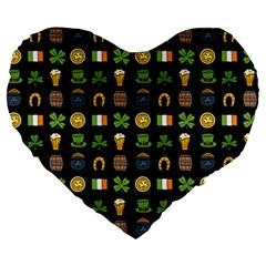 St Patricks Day Pattern Large 19  Premium Heart Shape Cushions by Valentinaart