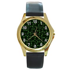 St Patricks Day Pattern Round Gold Metal Watch by Valentinaart