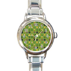 St Patricks Day Pattern Round Italian Charm Watch by Valentinaart