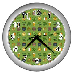 St Patricks day pattern Wall Clock (Silver)