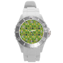 St Patricks Day Pattern Round Plastic Sport Watch (l) by Valentinaart