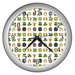 St Patricks Day Pattern Wall Clock (silver) by Valentinaart