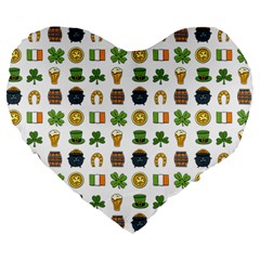 St Patricks Day Pattern Large 19  Premium Heart Shape Cushions by Valentinaart