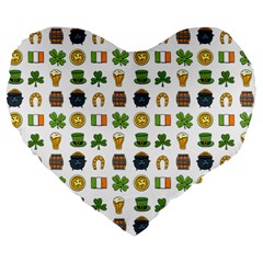 St Patricks Day Pattern Large 19  Premium Flano Heart Shape Cushions by Valentinaart