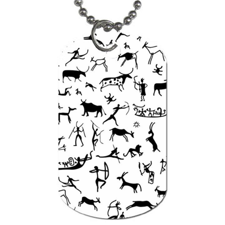 Petroglyph Runic Cavemen Nordic Black Paleo Drawings Pattern Dog Tag (Two Sides)