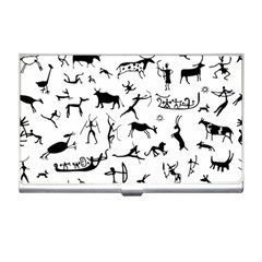 Petroglyph Runic Cavemen Nordic Black Paleo Drawings Pattern Business Card Holder by snek