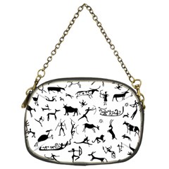 Petroglyph Runic Cavemen Nordic Black Paleo Drawings Pattern Chain Purse (one Side) by snek