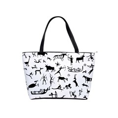 Petroglyph Runic Cavemen Nordic Black Paleo Drawings Pattern Classic Shoulder Handbag by snek