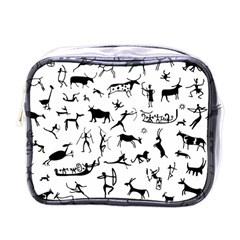 Petroglyph Runic Cavemen Nordic Black Paleo Drawings Pattern Mini Toiletries Bag (one Side) by snek