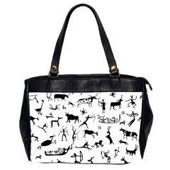 Petroglyph Runic Cavemen Nordic Black Paleo Drawings Pattern Oversize Office Handbag (2 Sides) by snek