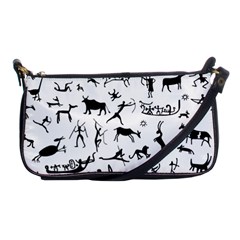 Petroglyph Runic Cavemen Nordic Black Paleo Drawings Pattern Shoulder Clutch Bag by snek