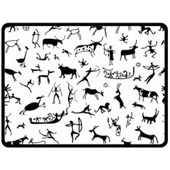 Petroglyph Runic Cavemen Nordic Black Paleo Drawings Pattern Fleece Blanket (large)  by snek