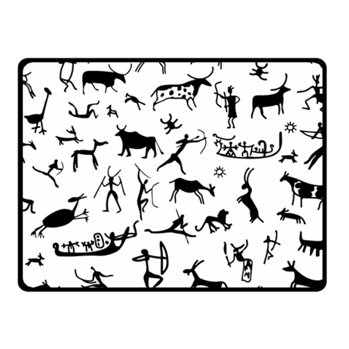 Petroglyph Runic Cavemen Nordic Black Paleo Drawings Pattern Fleece Blanket (Small)