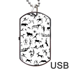 Petroglyph Runic Cavemen Nordic Black Paleo Drawings Pattern Dog Tag Usb Flash (two Sides) by snek