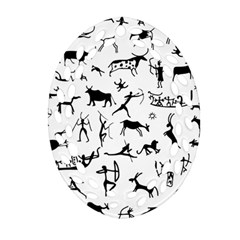 Petroglyph Runic Cavemen Nordic Black Paleo Drawings Pattern Ornament (oval Filigree) by snek