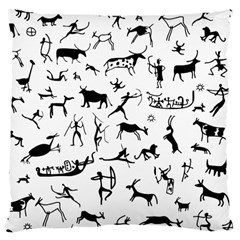 Petroglyph Runic Cavemen Nordic Black Paleo Drawings Pattern Large Cushion Case (one Side) by snek