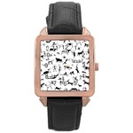 Petroglyph Runic Cavemen Nordic Black Paleo Drawings Pattern Rose Gold Leather Watch  Front