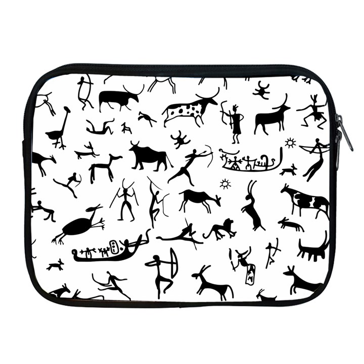 Petroglyph Runic Cavemen Nordic Black Paleo Drawings Pattern Apple iPad 2/3/4 Zipper Cases