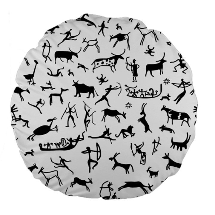 Petroglyph Runic Cavemen Nordic Black Paleo Drawings Pattern Large 18  Premium Flano Round Cushions