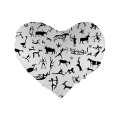 Petroglyph Runic Cavemen Nordic Black Paleo Drawings Pattern Standard 16  Premium Flano Heart Shape Cushions by snek