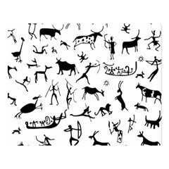 Petroglyph Runic Cavemen Nordic Black Paleo Drawings Pattern Double Sided Flano Blanket (large)  by snek