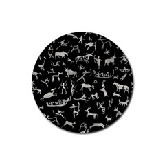 Petroglyph Nordic Beige And Black Background Petroglyph Nordic Beige And Black Background Rubber Coaster (round)  by snek