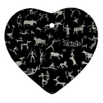 Petroglyph Nordic Beige And Black Background Petroglyph Nordic Beige And Black Background Heart Ornament (Two Sides) Front