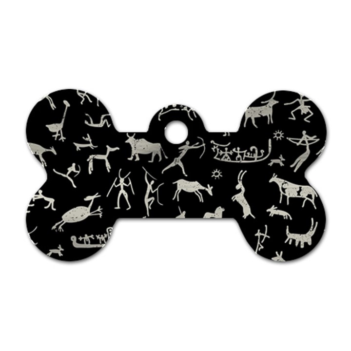 Petroglyph Nordic Beige And Black Background Petroglyph Nordic Beige And Black Background Dog Tag Bone (Two Sides)