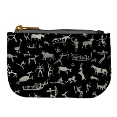 Petroglyph Nordic Beige And Black Background Petroglyph Nordic Beige And Black Background Large Coin Purse by snek