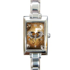 Wonderful Steampunk Heart With Wings, Clocks And Gears Rectangle Italian Charm Watch by FantasyWorld7