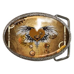 Wonderful Steampunk Heart With Wings, Clocks And Gears Belt Buckles by FantasyWorld7