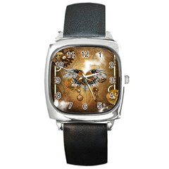 Wonderful Steampunk Heart With Wings, Clocks And Gears Square Metal Watch by FantasyWorld7