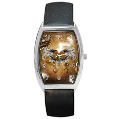 Wonderful Steampunk Heart With Wings, Clocks And Gears Barrel Style Metal Watch by FantasyWorld7