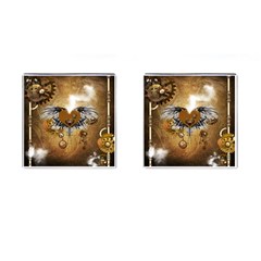 Wonderful Steampunk Heart With Wings, Clocks And Gears Cufflinks (square) by FantasyWorld7