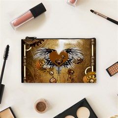 Wonderful Steampunk Heart With Wings, Clocks And Gears Cosmetic Bag (small) by FantasyWorld7