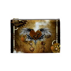 Wonderful Steampunk Heart With Wings, Clocks And Gears Cosmetic Bag (medium) by FantasyWorld7