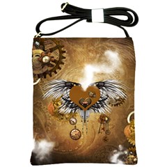 Wonderful Steampunk Heart With Wings, Clocks And Gears Shoulder Sling Bag by FantasyWorld7