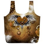 Wonderful Steampunk Heart With Wings, Clocks And Gears Full Print Recycle Bag (XL) Front