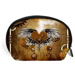 Wonderful Steampunk Heart With Wings, Clocks And Gears Accessory Pouch (large) by FantasyWorld7