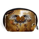 Wonderful Steampunk Heart With Wings, Clocks And Gears Accessory Pouch (Large) Front