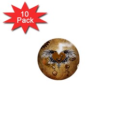 Wonderful Steampunk Heart With Wings, Clocks And Gears 1  Mini Buttons (10 Pack)  by FantasyWorld7