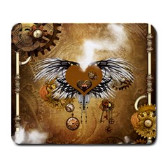 Wonderful Steampunk Heart With Wings, Clocks And Gears Large Mousepads by FantasyWorld7