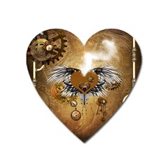 Wonderful Steampunk Heart With Wings, Clocks And Gears Heart Magnet by FantasyWorld7