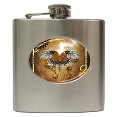 Wonderful Steampunk Heart With Wings, Clocks And Gears Hip Flask (6 Oz) by FantasyWorld7